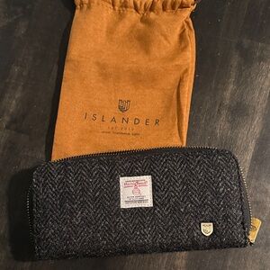 Islander Harris Tweed Charcoal Herringbone Wool Full Zip Wallet